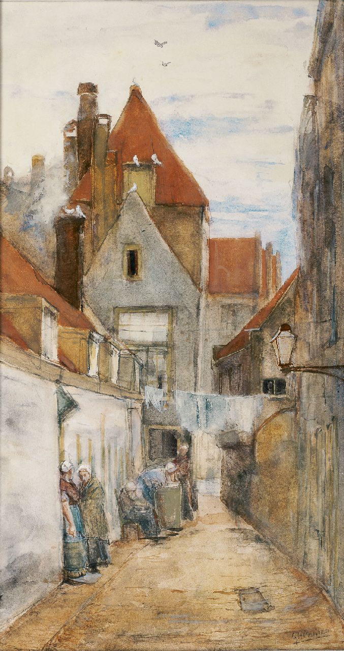 Breitner G.H.  | George Hendrik Breitner, Gasse in Rotterdam, Aquarell auf Papier 51,8 x 27,8 cm, Unterzeichnet r.u. und zu datieren ca. 1880