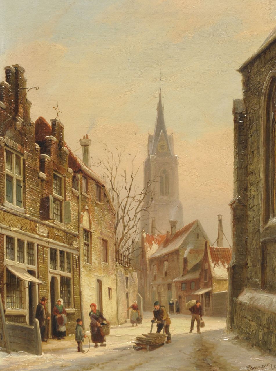 Dommelshuizen C.C.  | Cornelis Christiaan Dommelshuizen, Stadtblick im Winter, Öl auf Leinwand 38,1 x 28,1 cm, Unterzeichnet r.u. 'C. Dommersen' und datiert '82