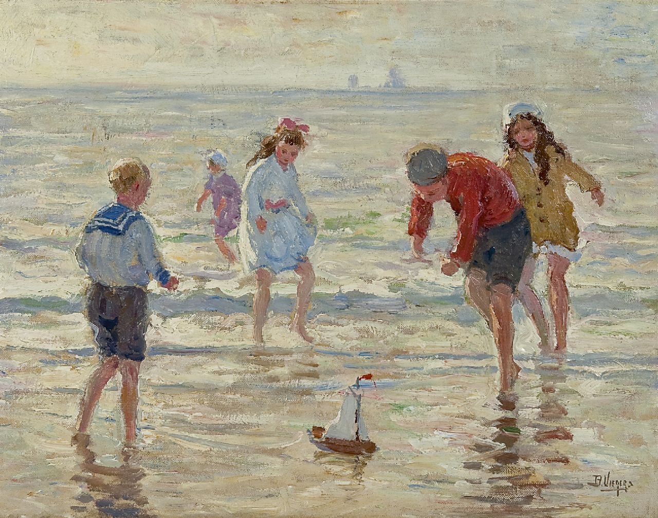 Viegers B.P.  | Bernardus Petrus 'Ben' Viegers, Strandvergnügen, Öl auf Leinwand 36,6 x 46,6 cm, Unterzeichnet u.r.