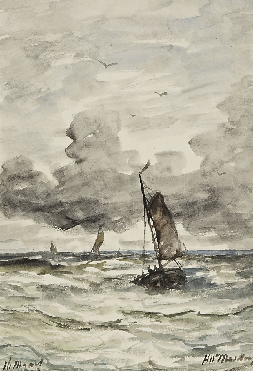 Mesdag H.W.  | Hendrik Willem Mesdag, Sailingships at sea, Aquarell auf Papier 28,5 x 19,5 cm, signed l.r. und dated 16 March 1898