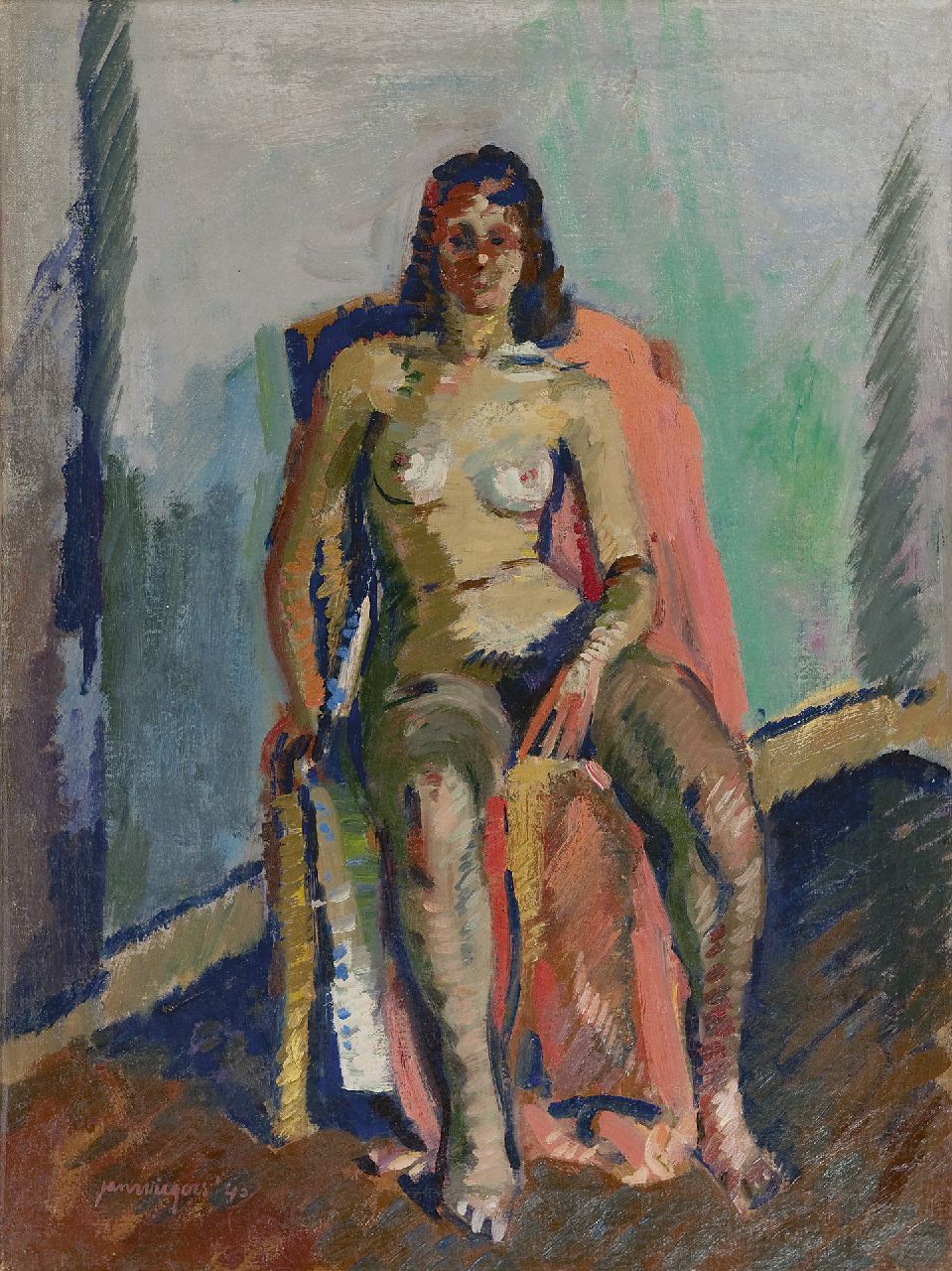 Wiegers J.  | Jan Wiegers, Sitzender weiblicher Akt, Öl auf Leinwand 60,3 x 45,0 cm, Unterzeichnet l.u. und datiert '43