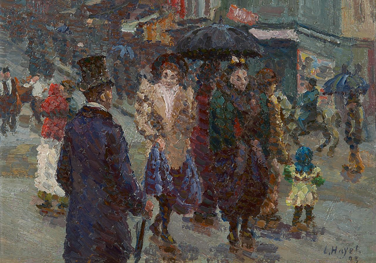 Hayet L.  | Louis Hayet | Gemälde zum Verkauf angeboten | Begegnung im Regen, Öl auf Malereifaser 19,5 x 27,6 cm, Unterzeichnet r.u. und datiert '93