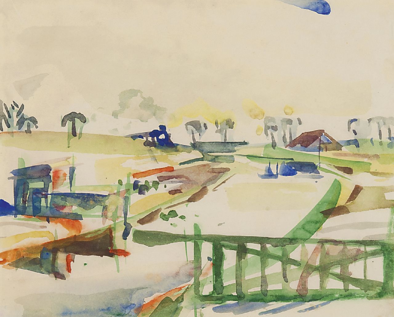 Jordens J.G.  | 'Jan' Gerrit Jordens, Landschaft mit Bauernhof, Aquarell auf Papier 22,5 x 28,0 cm, Unterzeichnet r.o. und datiert 16-3-'53