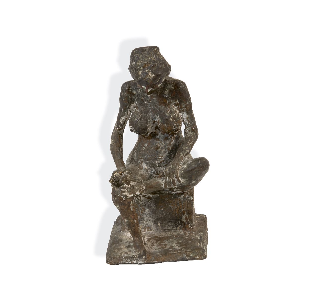 Kleinhans B.  | Bernhard Kleinhans, Sitzender weiblicher Akt beim Nägelschneiden, Bronze 28,0 x 13,4 cm, Unterzeichnet an der Seite des Sessels und datiert 1951