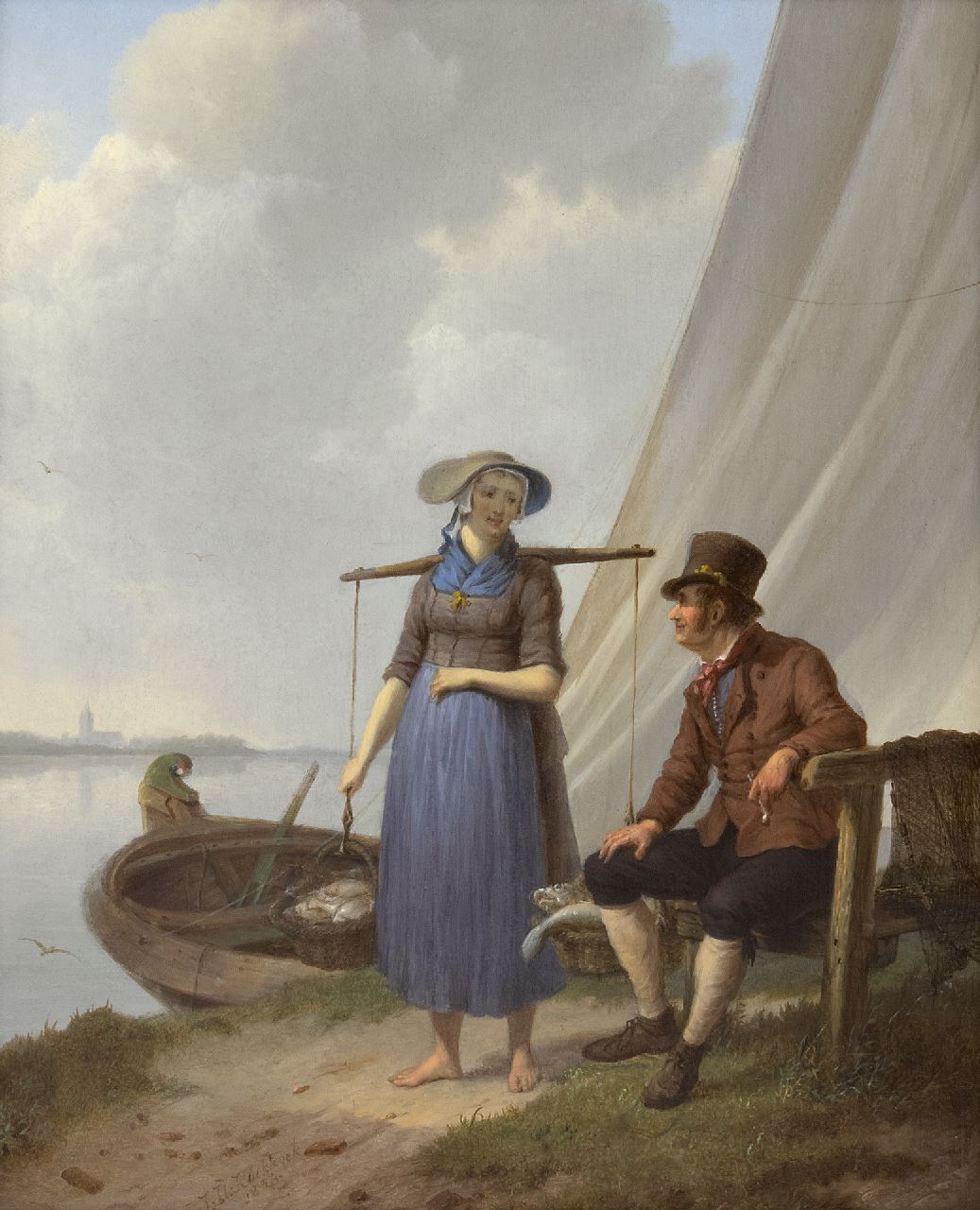 Koekkoek J.H.  | Johannes Hermanus Koekkoek | Gemälde zum Verkauf angeboten | Schwätzchen am Ufer, Öl auf Holz 33,1 x 26,9 cm, Unterzeichnet l.v.d.M. und datiert 1834