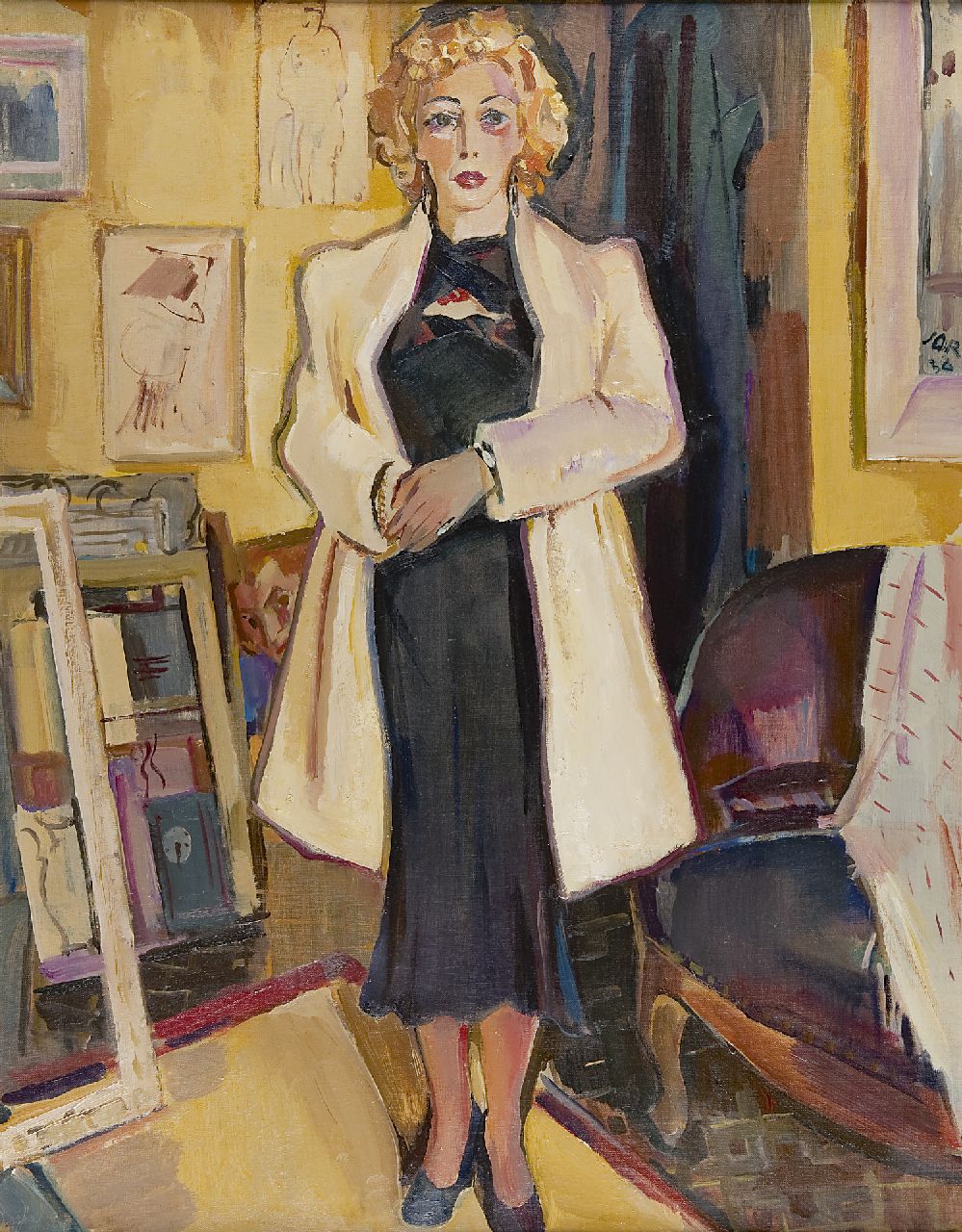 Jordens J.G.  | 'Jan' Gerrit Jordens, Lady in a painter's interior, Öl auf Leinwand 90,6 x 70,7 cm, signed r.c. und painted '38