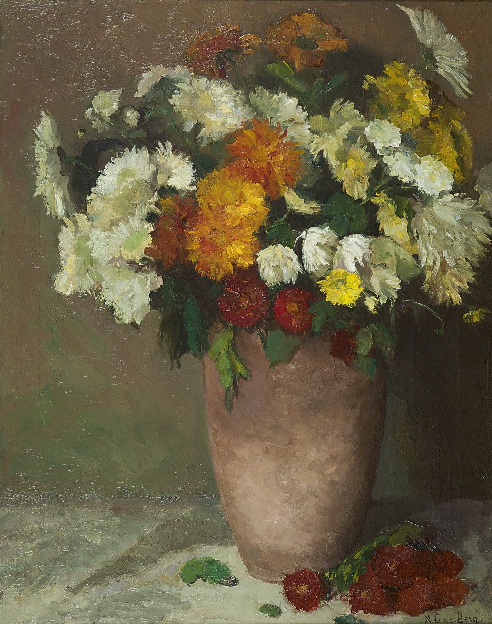 Berg A.C. van den | Anna Carolina 'Ans' van den Berg, Chrysanthemums, Öl auf Leinwand 60,7 x 47,3 cm, signed l.r.