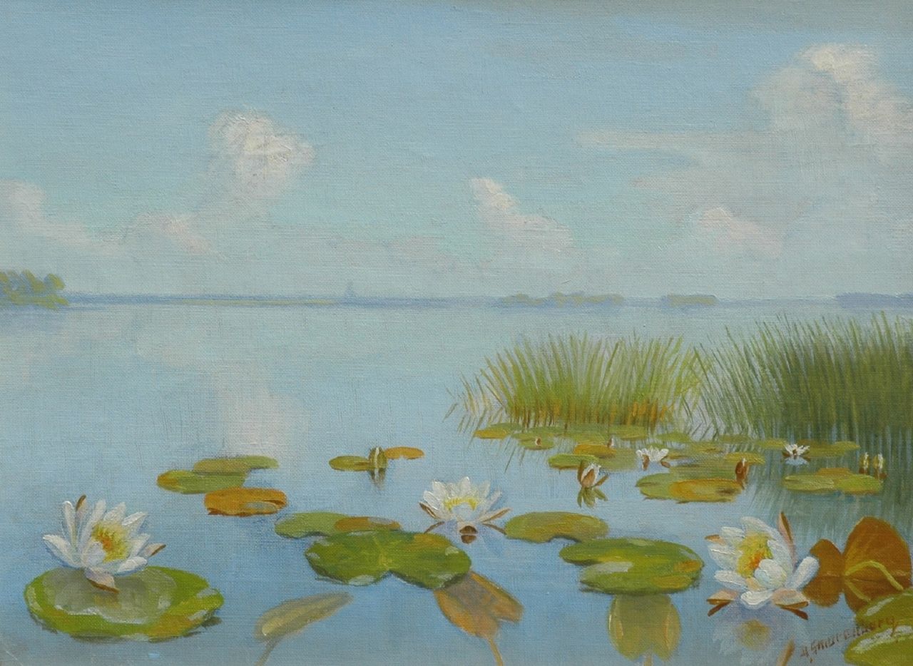 Smorenberg D.  | Dirk Smorenberg, Water lilies in the Loosdrechtse Plassen, Öl auf Leinwand 24,8 x 32,8 cm, signed l.r.