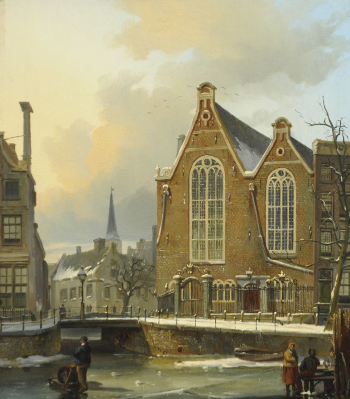 Behr C.J.  | Carel Jacobus Behr, The Singel with the Oude Lutherse Kerk, Amsterdam, Öl auf Holz 26,3 x 23,2 cm, signed signed l.l. with initials on the sledge