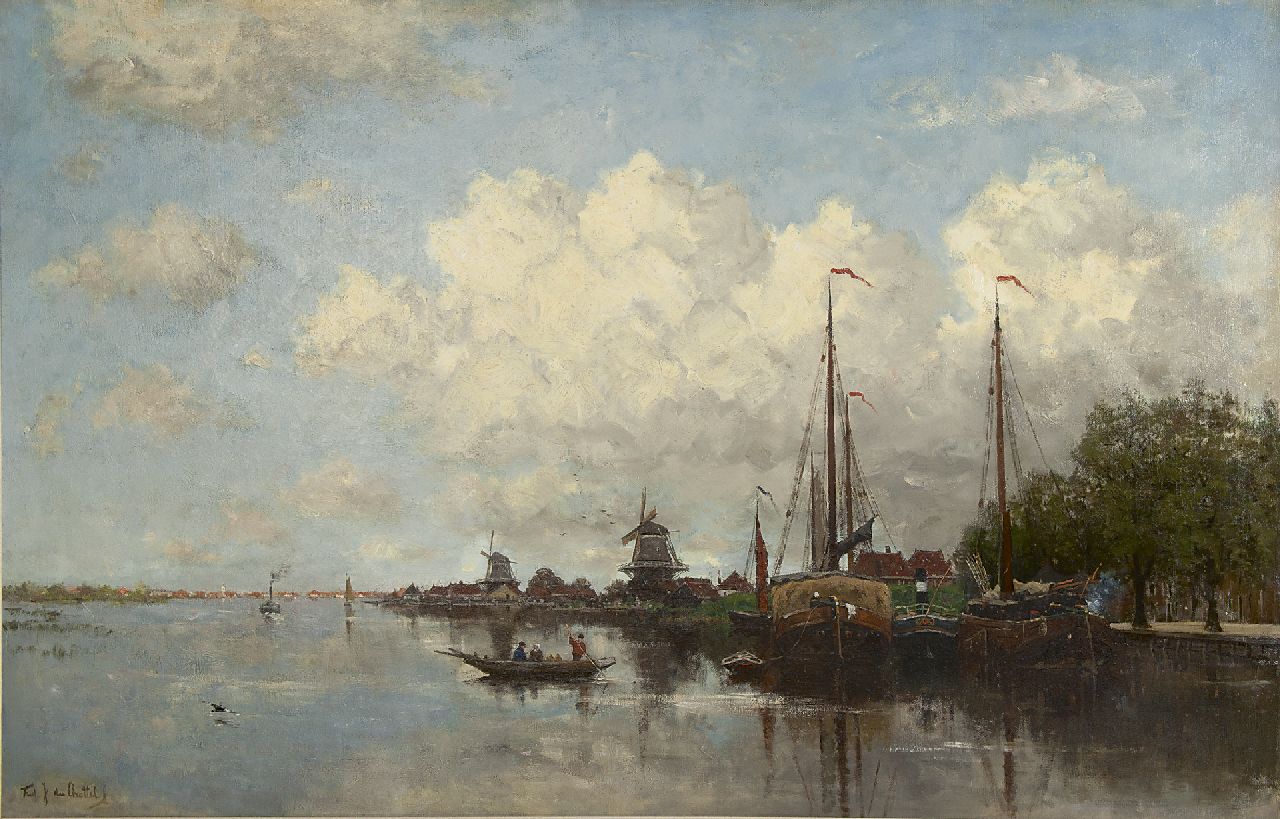 Rossum du Chattel F.J. van | Fredericus Jacobus van Rossum du Chattel | Gemälde zum Verkauf angeboten | Flussansicht bei Rotterdam, Öl auf Leinwand 90,0 x 140,5 cm, Unterzeichnet u.l.