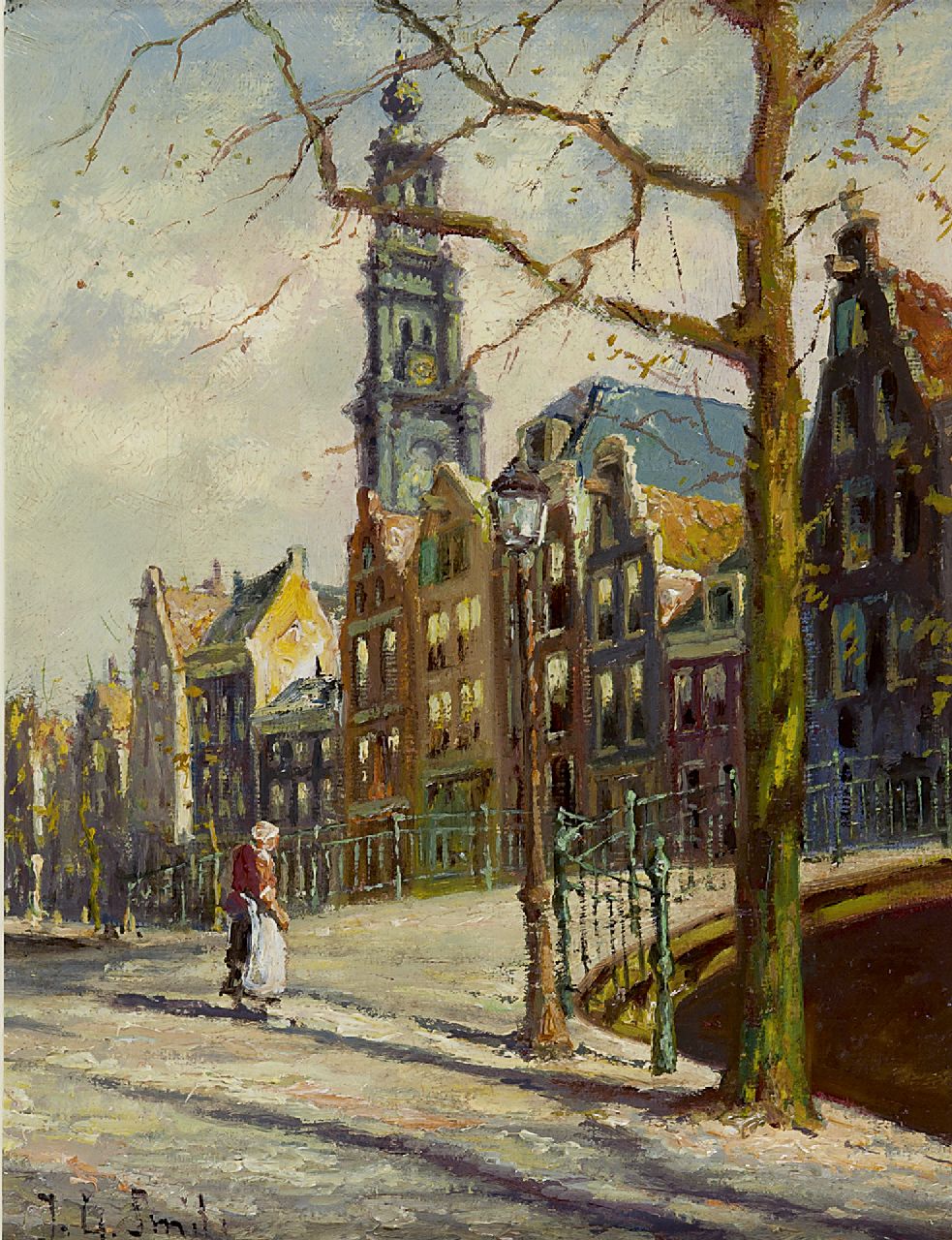 Smits J.G.  | Jan Gerard Smits, The Bloemgracht, Amsterdam, Öl auf Leinwand 24,3 x 18,3 cm, signed l.l.