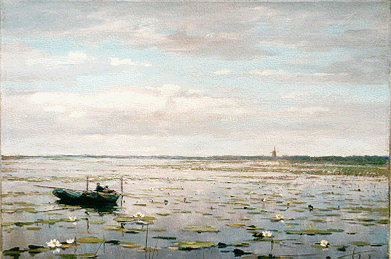 Jans J.  | Jan Jans, A lake with water lilies, Öl auf Leinwand 27,7 x 39,0 cm, signed l.r.
