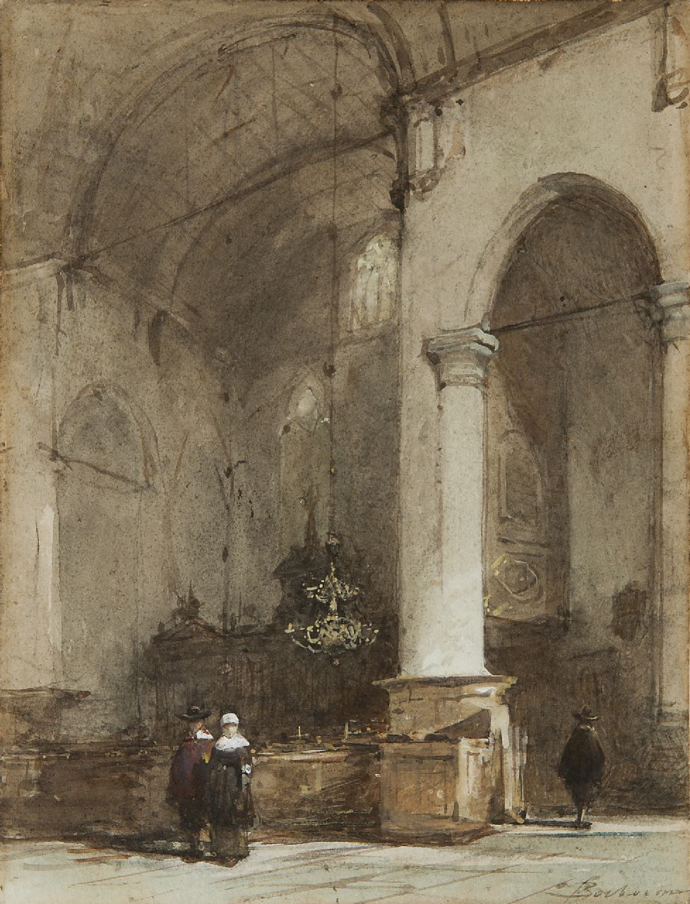 Bosboom J.  | Johannes Bosboom, Interior of the Grote Kerk, Maassluis, Aquarell auf Papier 28,0 x 21,5 cm, signed l.r.
