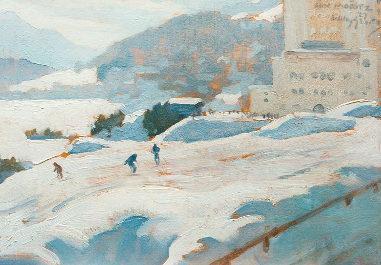 Sluiter J.W.  | Jan Willem 'Willy' Sluiter, Downhill, St. Moritz, 24,5 x 35,1 cm, signed u.r. und dated '27