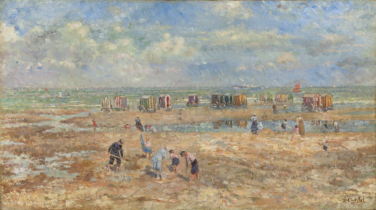 Charlet E.  | Emile Charlet, A summer day at the beach, Öl auf Leinwand 41,4 x 73,4 cm, signed l.r.