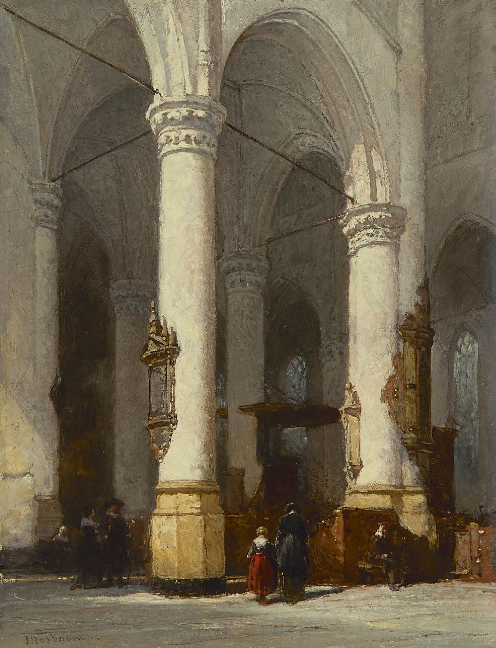 Bosboom J.  | Johannes Bosboom, The interior of the Hooglandse kerk, Leiden, Öl auf Holz 23,5 x 18,0 cm, signed l.l.