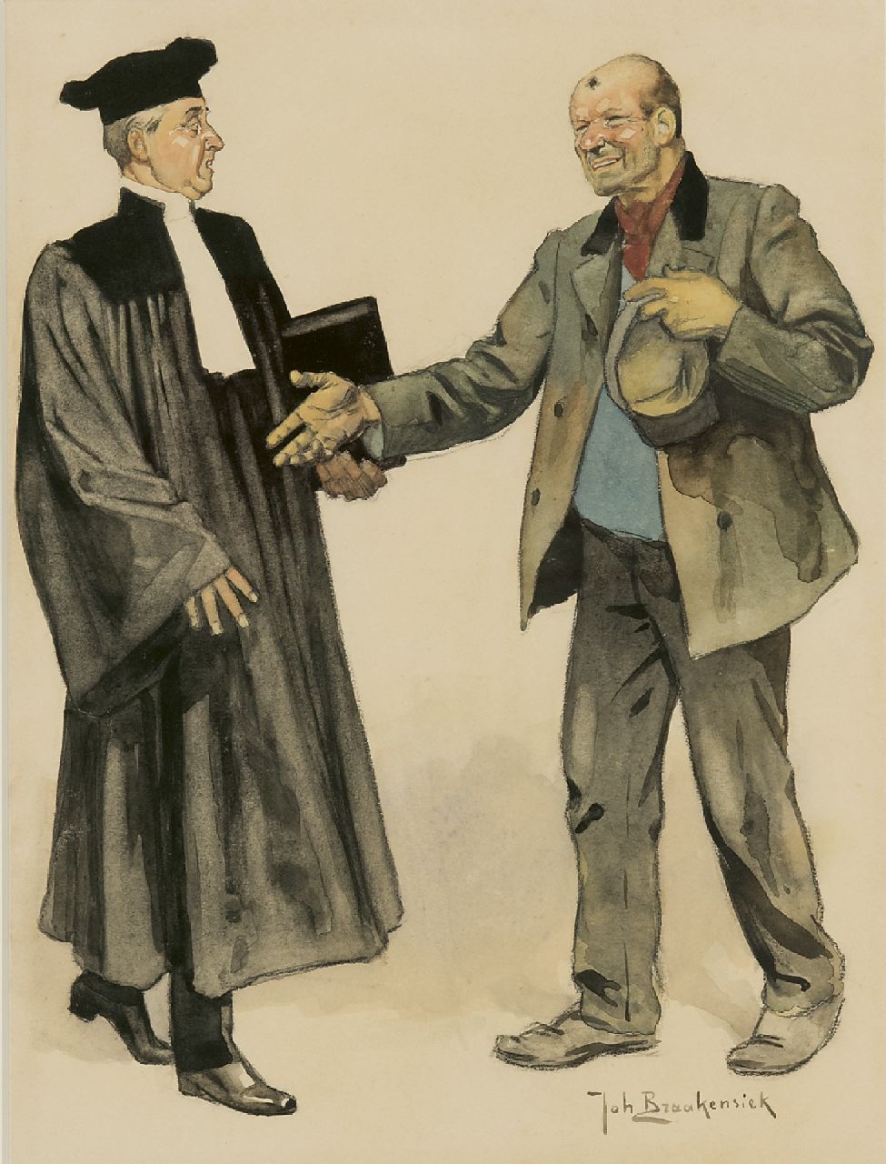 Braakensiek J.C.  | 'Johan' Coenraad Braakensiek, Der Rechtsanwalt und sein Kunde, Holzkohle und Aquarell auf Papier 31,1 x 23,5 cm, Unterzeichnet r.u.
