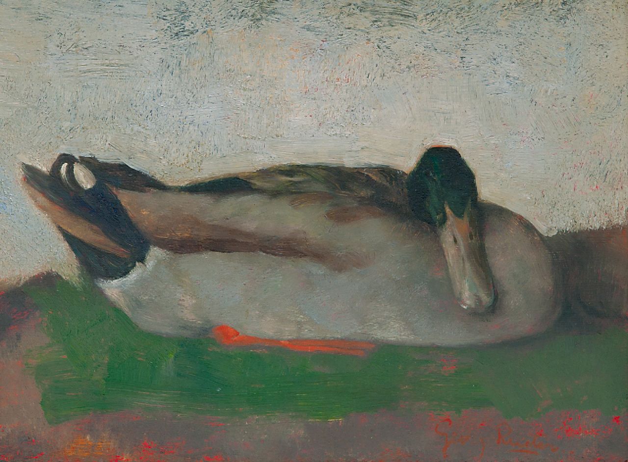 Rueter W.C.G.  | Wilhelm Christian 'Georg' Rueter, Schlafende Ente, Öl auf Holz 23,5 x 32,2 cm, Unterzeichnet r.u.