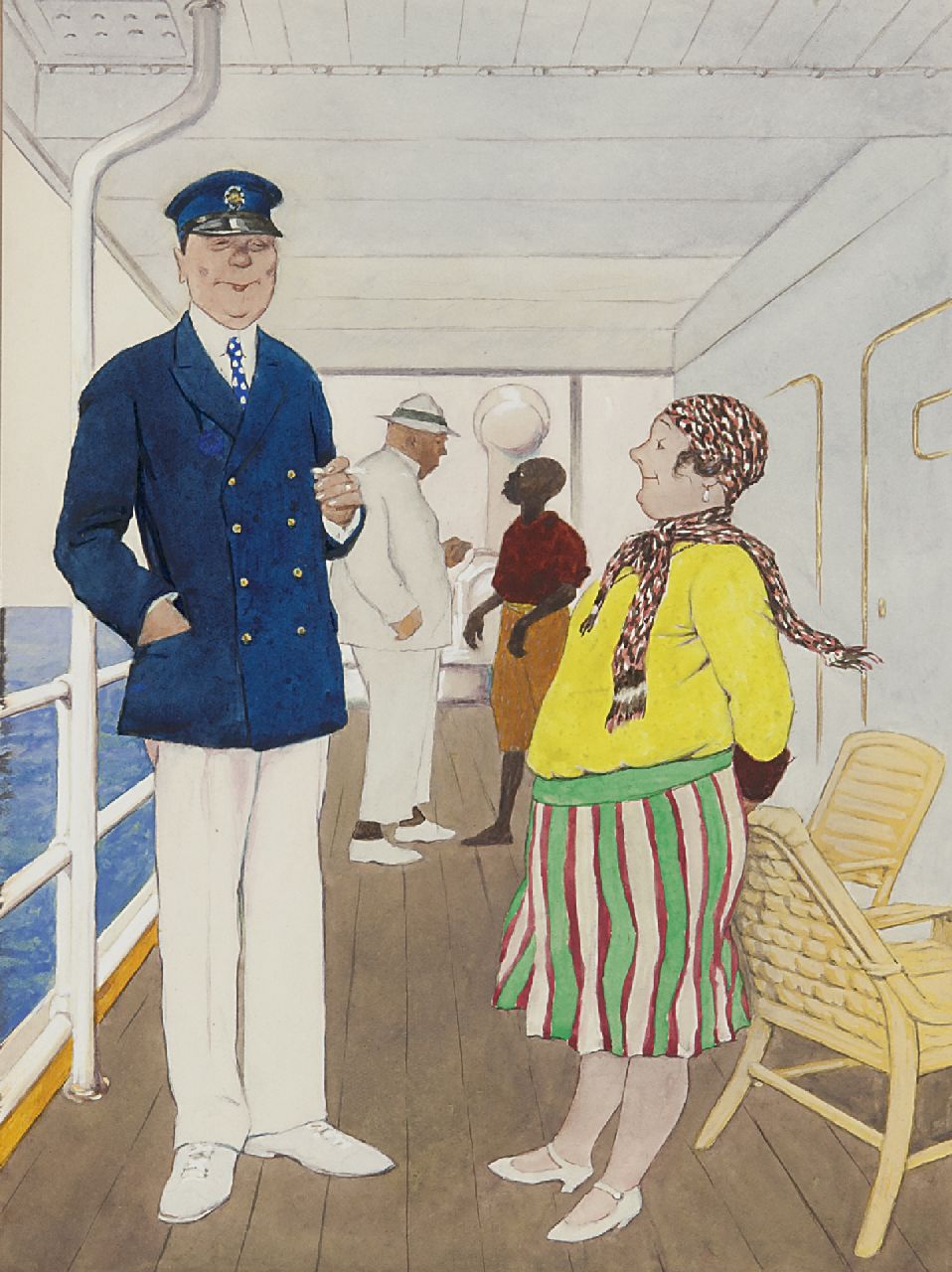 Kirchner E.  | Eugen Kirchner, A chat with the captain, Feder und Tinte und Aquarell auf Papier 23,9 x 17,9 cm, signed l.r. und painted ca. 1927