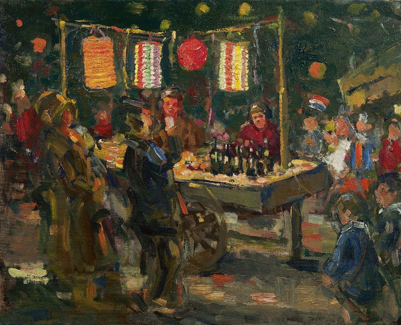 Fresco A.  | Abraham Fresco, Market stall with Chinese Lanterns, Öl auf Leinwand 40,2 x 49,8 cm, signed l.r.