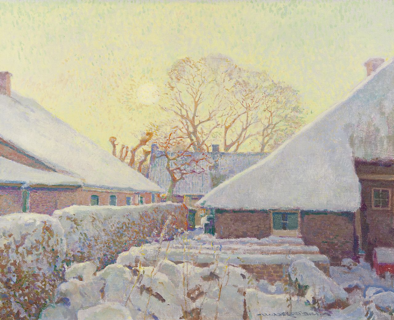 Boer H. de | Hessel de Boer, Snow-covered farms in Blaricum, Öl auf Leinwand 60,2 x 74,0 cm, signed c.r.