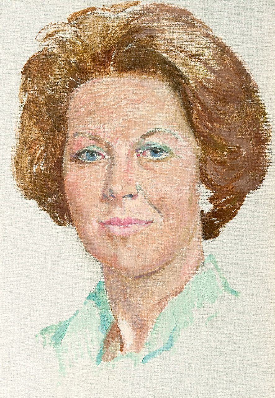 Boer H. de | Hessel de Boer | Gemälde zum Verkauf angeboten | Porträt der Königin Beatrix, Öl auf Leinwand 46,2 x 32,3 cm