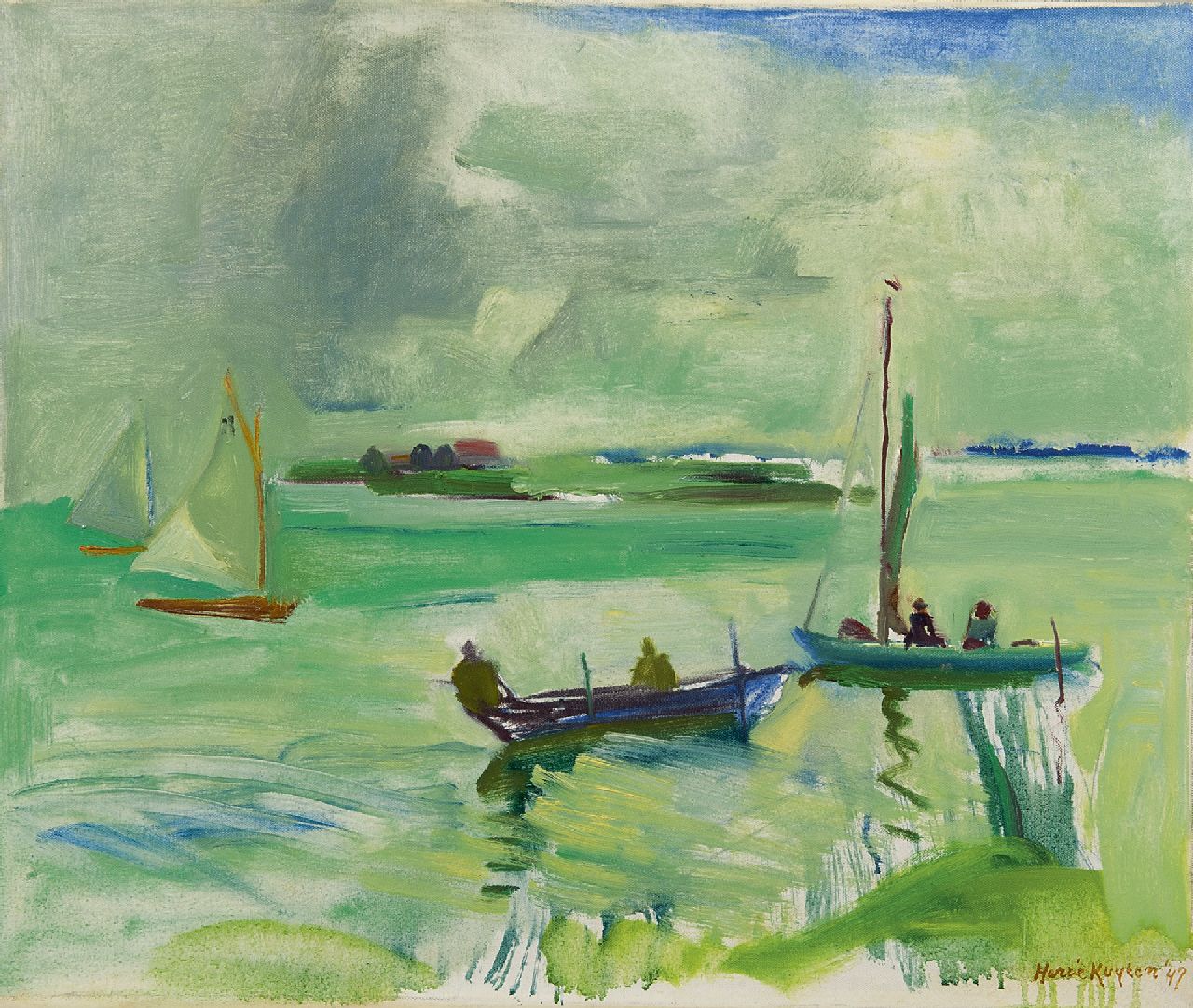 Kuijten H.J.  | Henricus Johannes 'Harrie' Kuijten, Segelboote auf dem See, Öl auf Leinwand 50,5 x 60,3 cm, Unterzeichnet r.u. und datiert '47