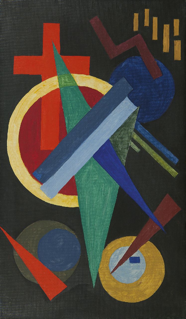 Alkema W.H.  | 'Wobbe' Hendrik Alkema, Improvisation, Wachsfarbe auf Leinwand 80,3 x 47,0 cm, Unterzeichnet Im Verso und Im Verso datiert 1929