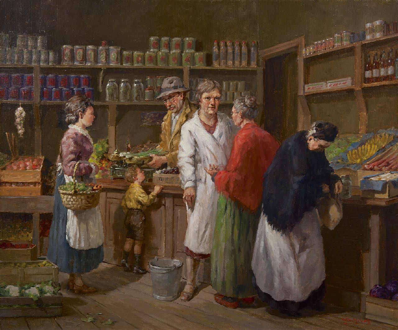 Wim Heinecke | Beim Gemüsehändler, Öl auf Leinwand, 50,0 x 60,0 cm, Unterzeichnet r.u.