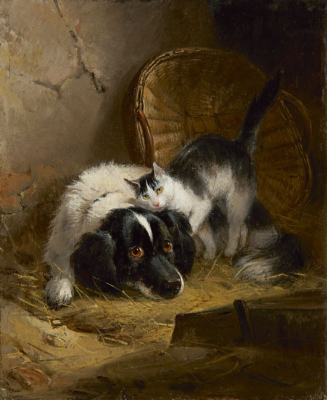 Ronner-Knip H.  | Henriette Ronner-Knip, Best friends, Öl auf Holz 19,4 x 15,8 cm, signed l.r. with initials