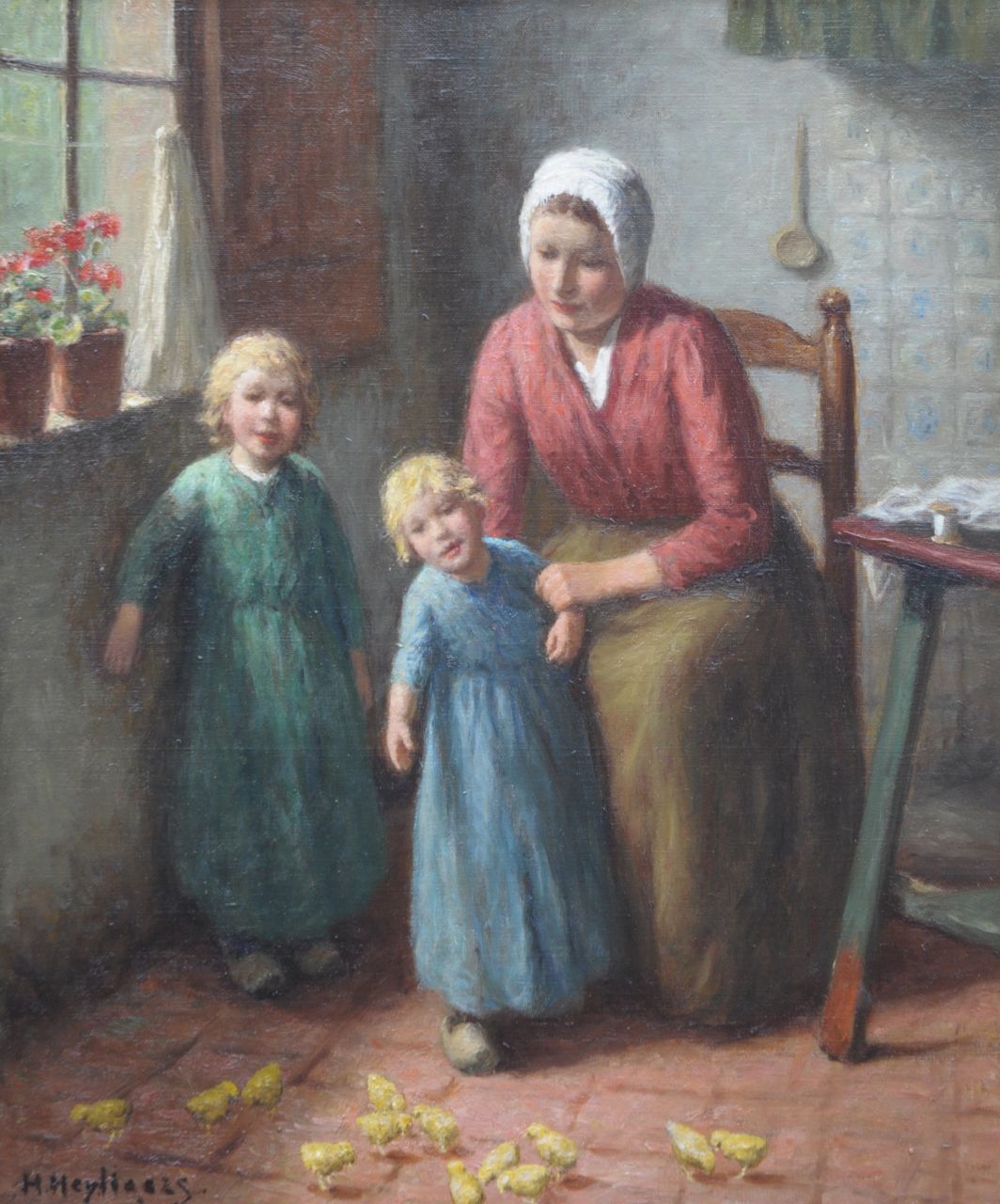 Heijligers H.  | Hendrik 'Henri' Heijligers, The little chickens, Öl auf Leinwand 54,0 x 45,0 cm, signed l.l. und painted ca. 1916