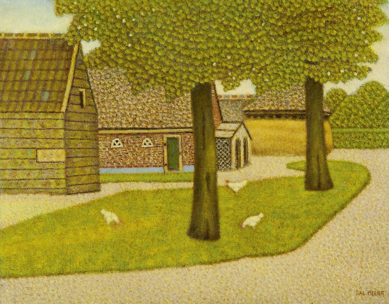 Meijer S.  | Salomon 'Sal' Meijer, Hühner auf dem Hof, Blaricum, Öl auf Leinwand 24,2 x 30,2 cm, Unterzeichnet r.u.