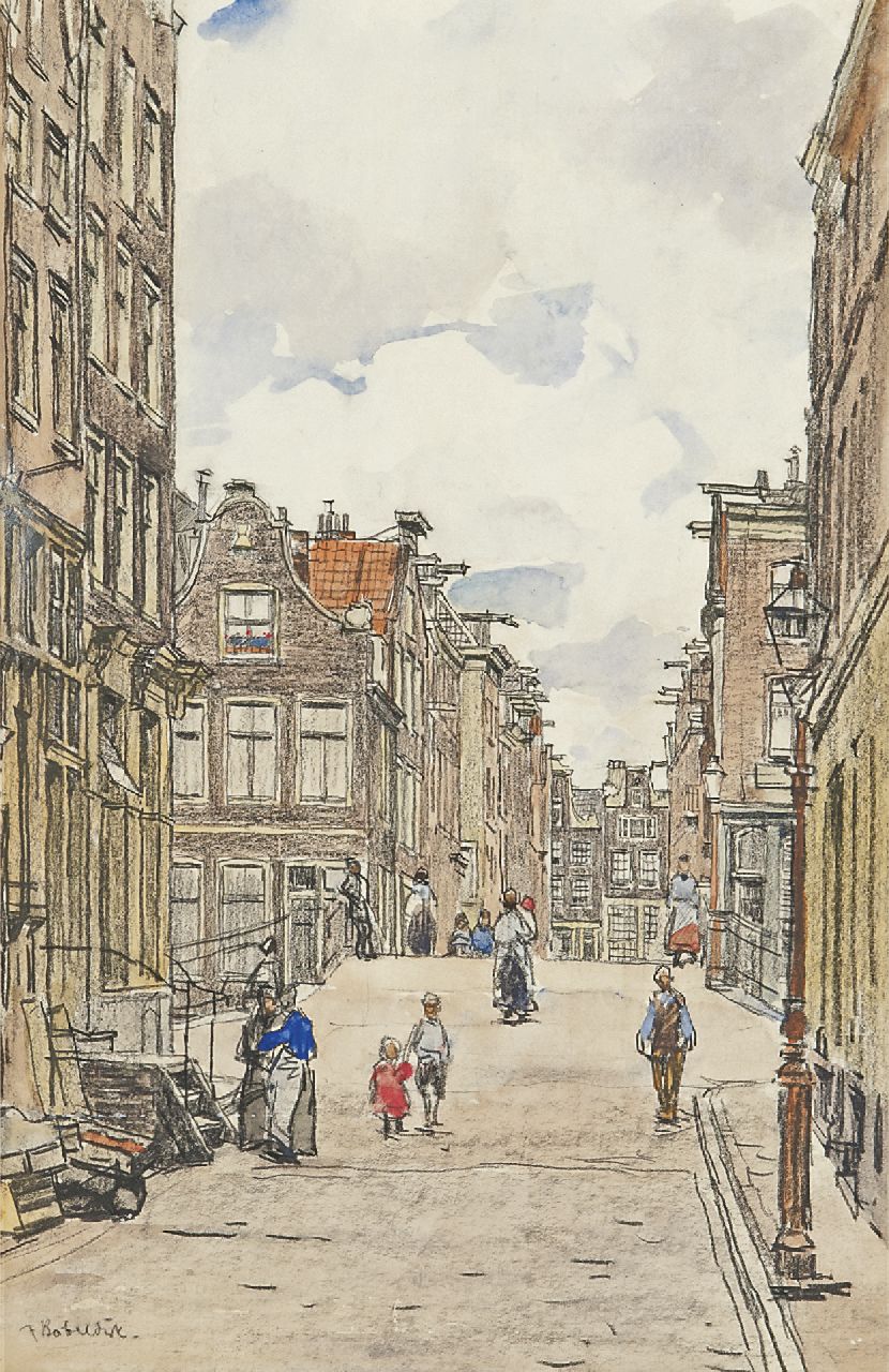 Bobeldijk F.  | Felicien Bobeldijk, The Tweede Leliedwarsstraat, corner Eglantiersgracht, Amsterdam, Kreide und Aquarell auf Papier 34,0 x 22,3 cm, signed l.l.