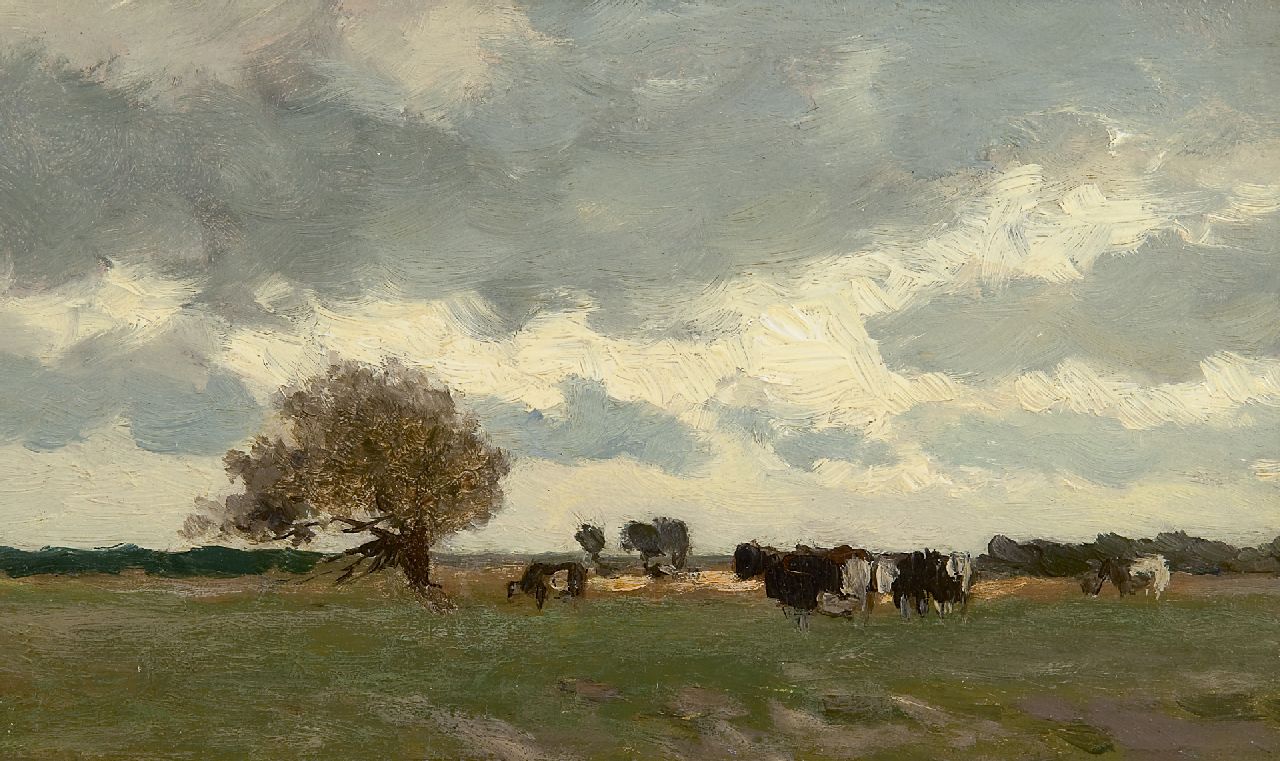 Weissenbruch H.J.  | Hendrik Johannes 'J.H.' Weissenbruch, A Dutch landscape with cows in a meadow, Öl auf Holz 15,0 x 25,1 cm