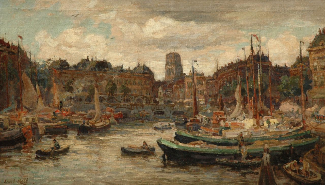 Moll E.  | Evert Moll, The Oude Haven with the Sint Laurenskerk, Rotterdam, Öl auf Leinwand 35,4 x 61,1 cm, signed l.l.