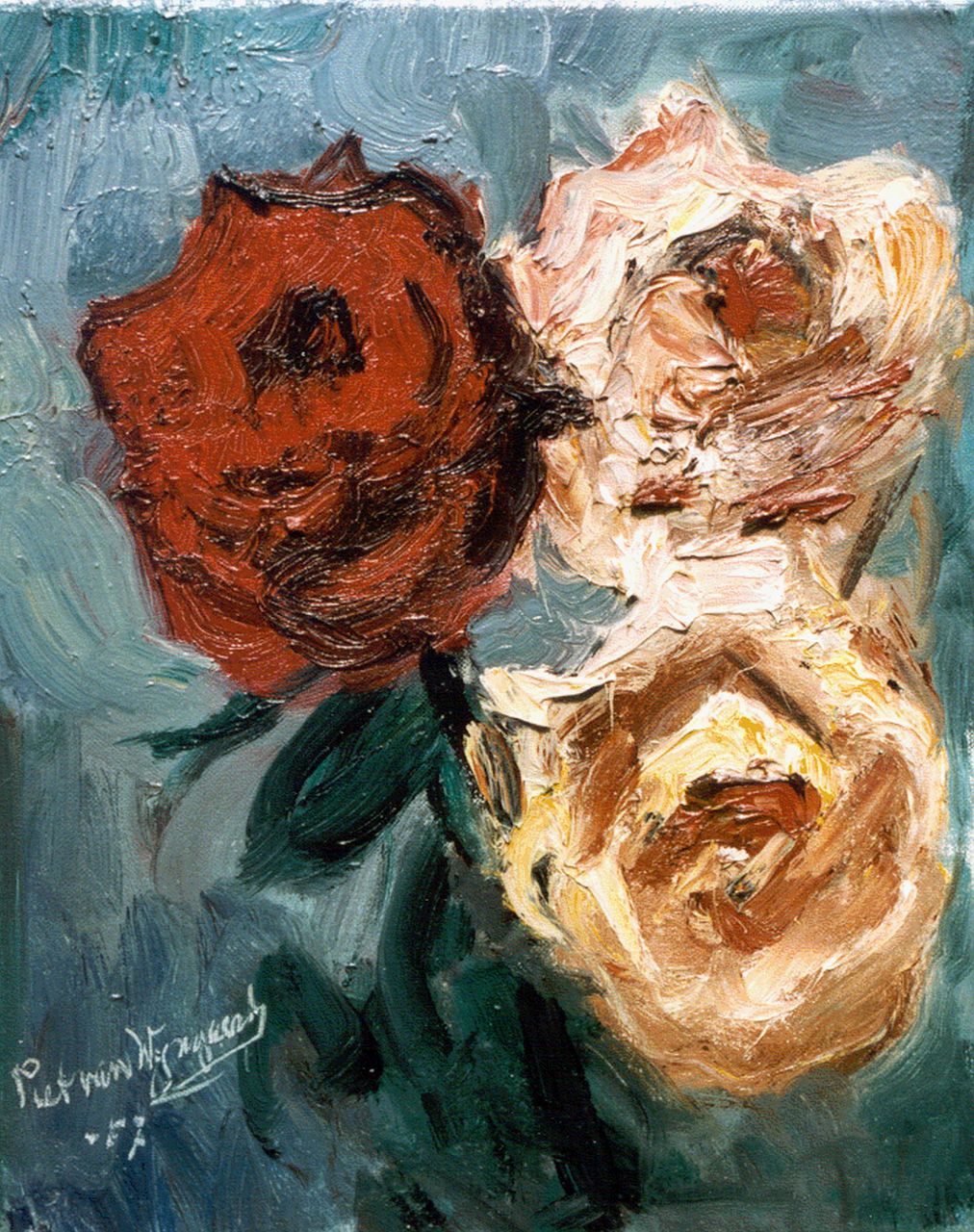 Wijngaerdt P.T. van | Petrus Theodorus 'Piet' van Wijngaerdt, Roses, Öl auf Leinwand 30,0 x 24,0 cm, signed l.l. und dated '57