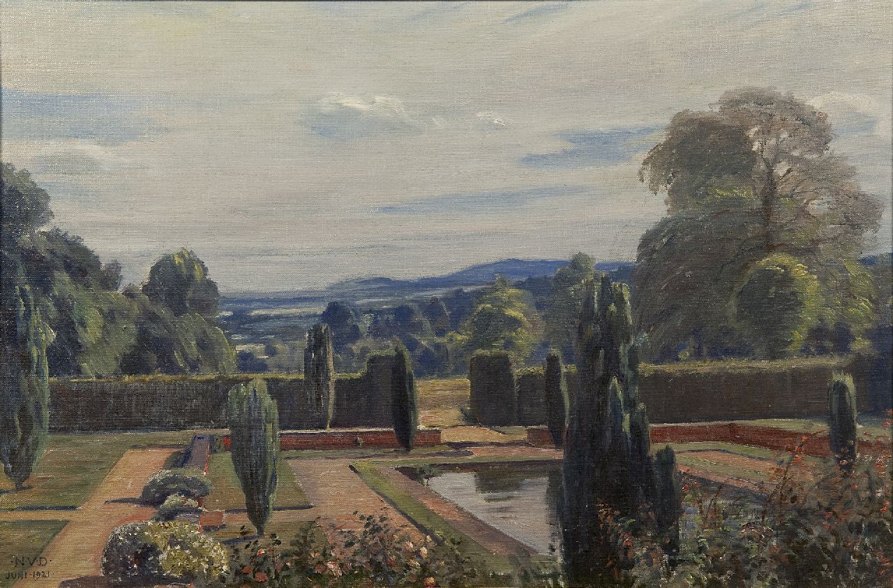 Dorph N.V.  | Niels Vinding Dorph, Garden in a hilly landscape, Öl auf Leinwand 40,5 x 60,7 cm, signed l.l. with initials und dated juni 1921