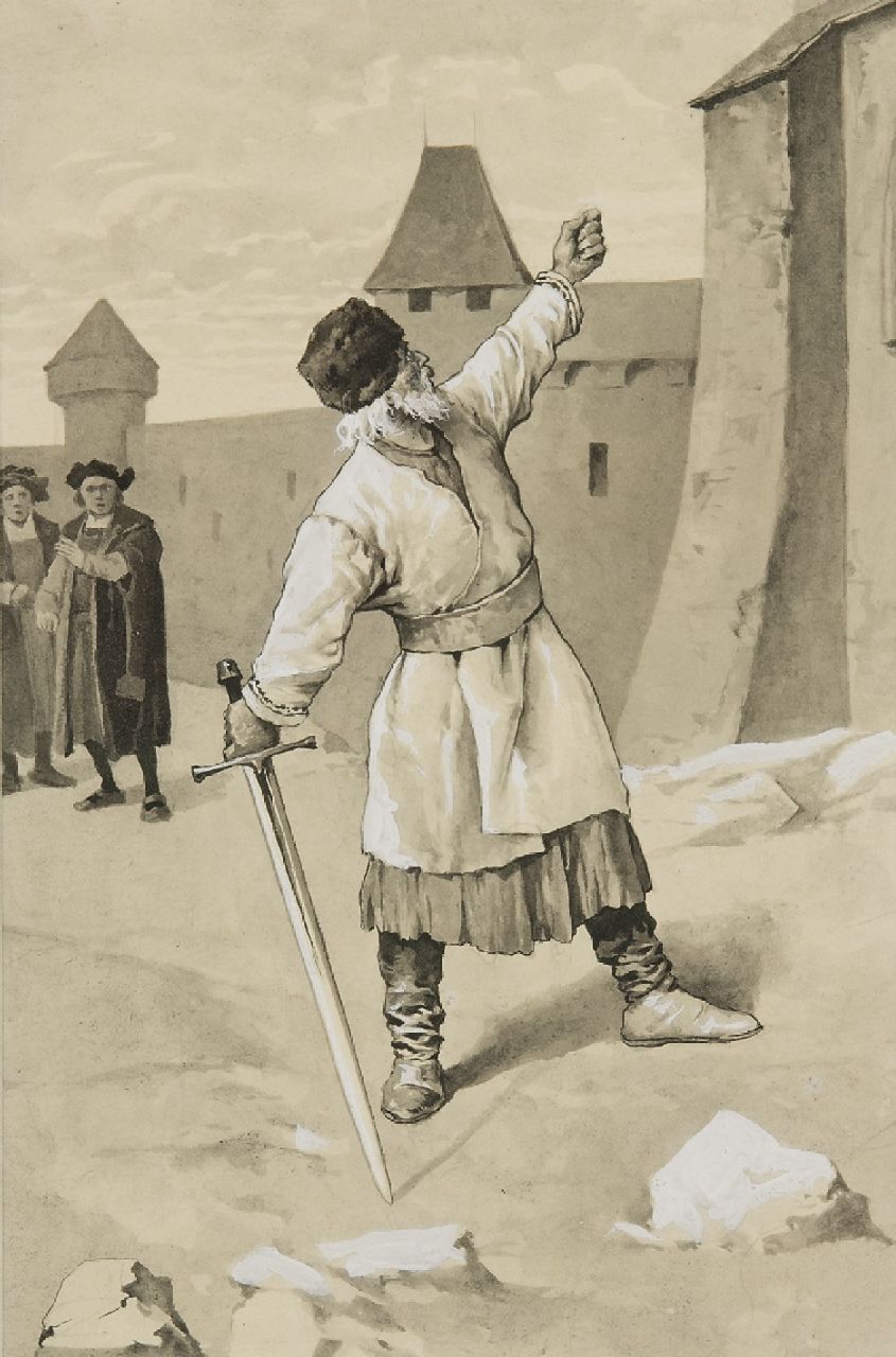 Oost-Europese School | Die Drohung, Aquarell auf Papier, 29,5 x 22,6 cm