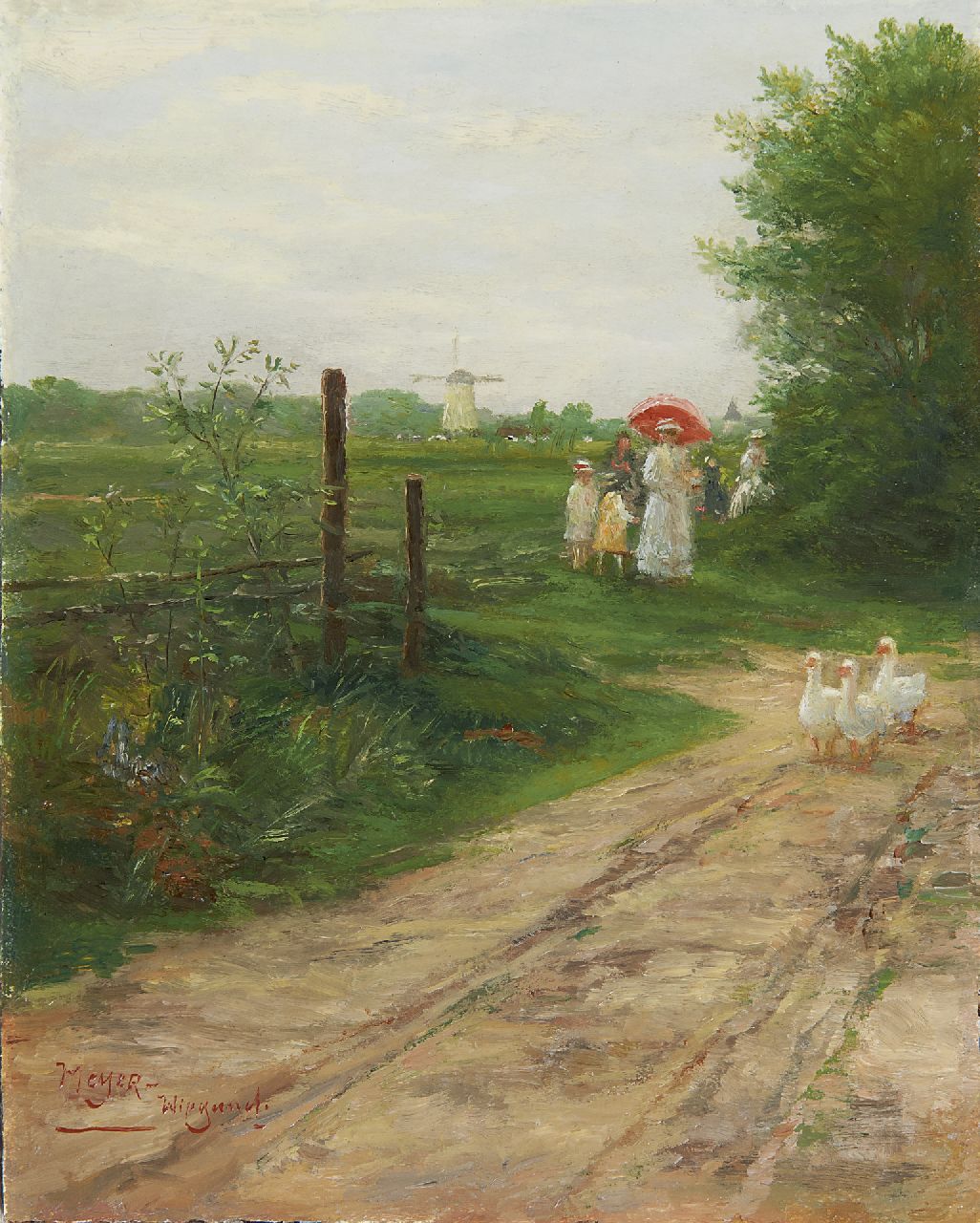 Meyer-Wiegand R.D.  | Rolf Dieter Meyer-Wiegand, Der sonntägliche Spaziergang, Öl auf Holz 19,9 x 15,9 cm, Unterzeichnet l.u.