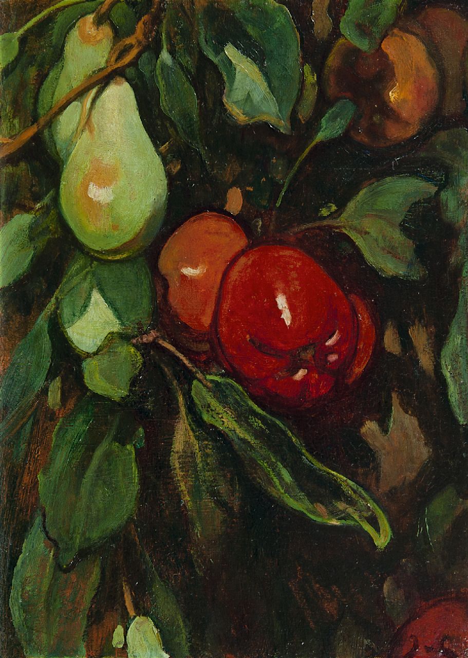 Looy J. van | Jacobus van Looy | Gemälde zum Verkauf angeboten | Rote Äpfel und Birnen, Öl auf Holz 37,0 x 26,7 cm, Unterzeichnet r.u. mit Initialen