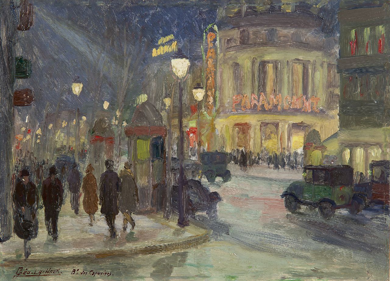Georges Marius Géo-Lachaux | The Paramount Theatre on the Boulevard des Capucines, Paris, Öl auf Holz, 24,1 x 33,2 cm, signed l.l.