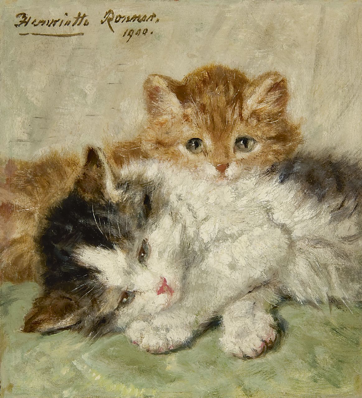 Ronner-Knip H.  | Henriette Ronner-Knip, Snoozing kittens, Öl auf Holz 17,9 x 16,5 cm, signed u.l. und dated 1900