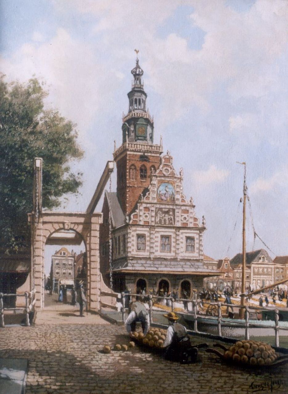 Jongh M.J. de | Martinus Johannes 'Tinus' de Jongh, Cheese market, Alkmaar, Öl auf Leinwand 60,0 x 44,8 cm, signed l.r.