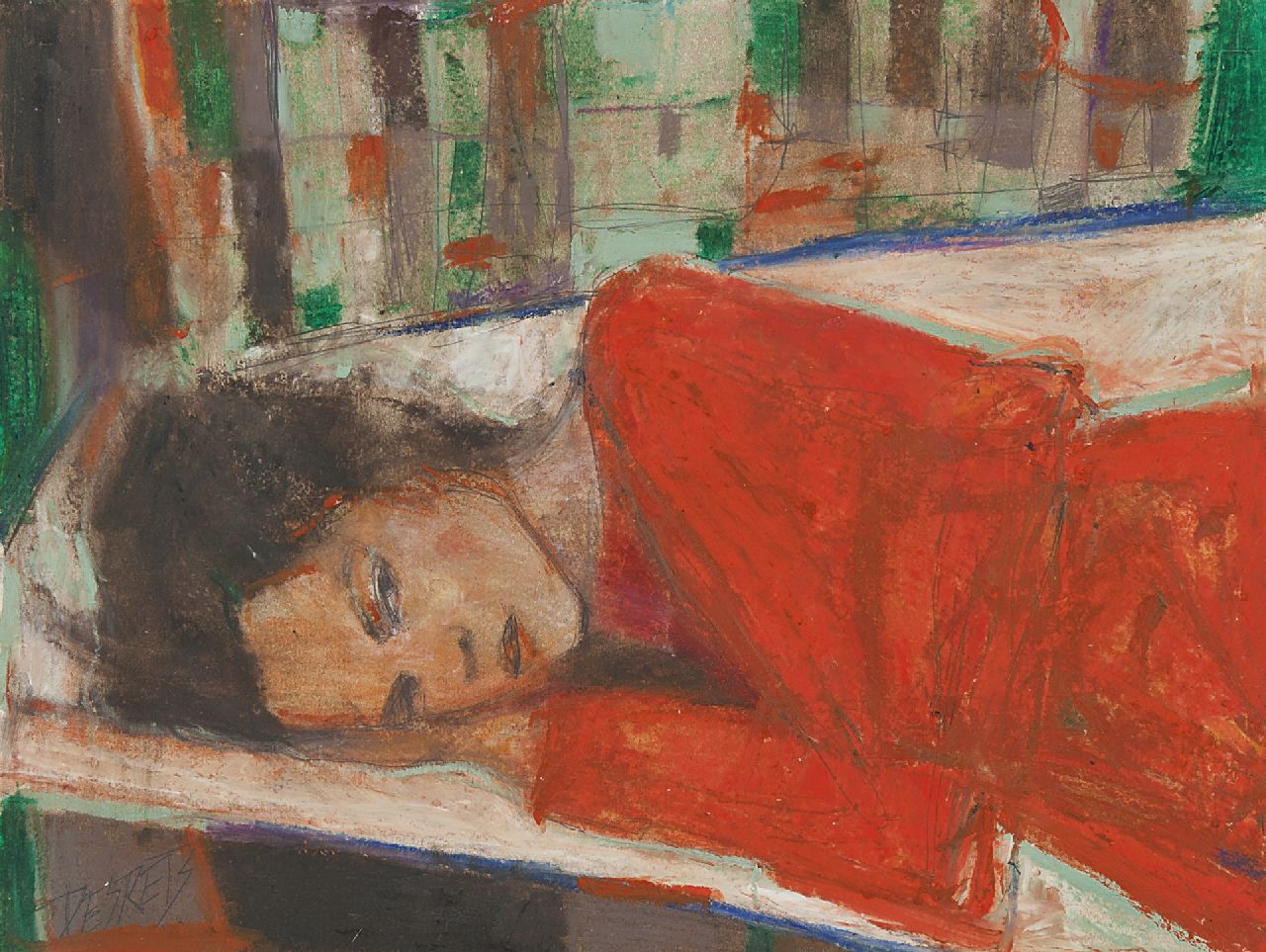 Liliana Desrets | A dormir, Pastell und Öl auf Papier, 25,0 x 32,1 cm, signed l.l. and on the reverse und executed in 2010