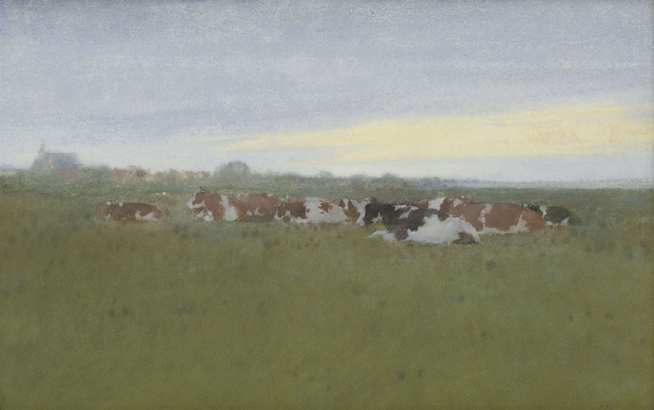 Voerman sr. J.  | Jan Voerman sr., Resting cows in the meadows, Hattem, Aquarell auf Papier 27,7 x 42,9 cm, signed l.r.