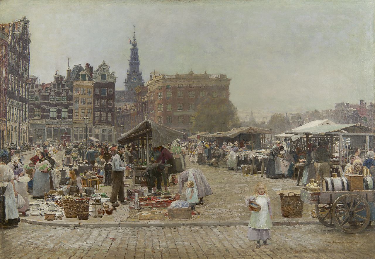 Herrmann J.E.R.  | Johann Emil Rudolf 'Hans' Herrmann, View on the 'Nieuwmarkt', Amsterdam, Öl auf Leinwand 84,9 x 121,9 cm, signed l.r.