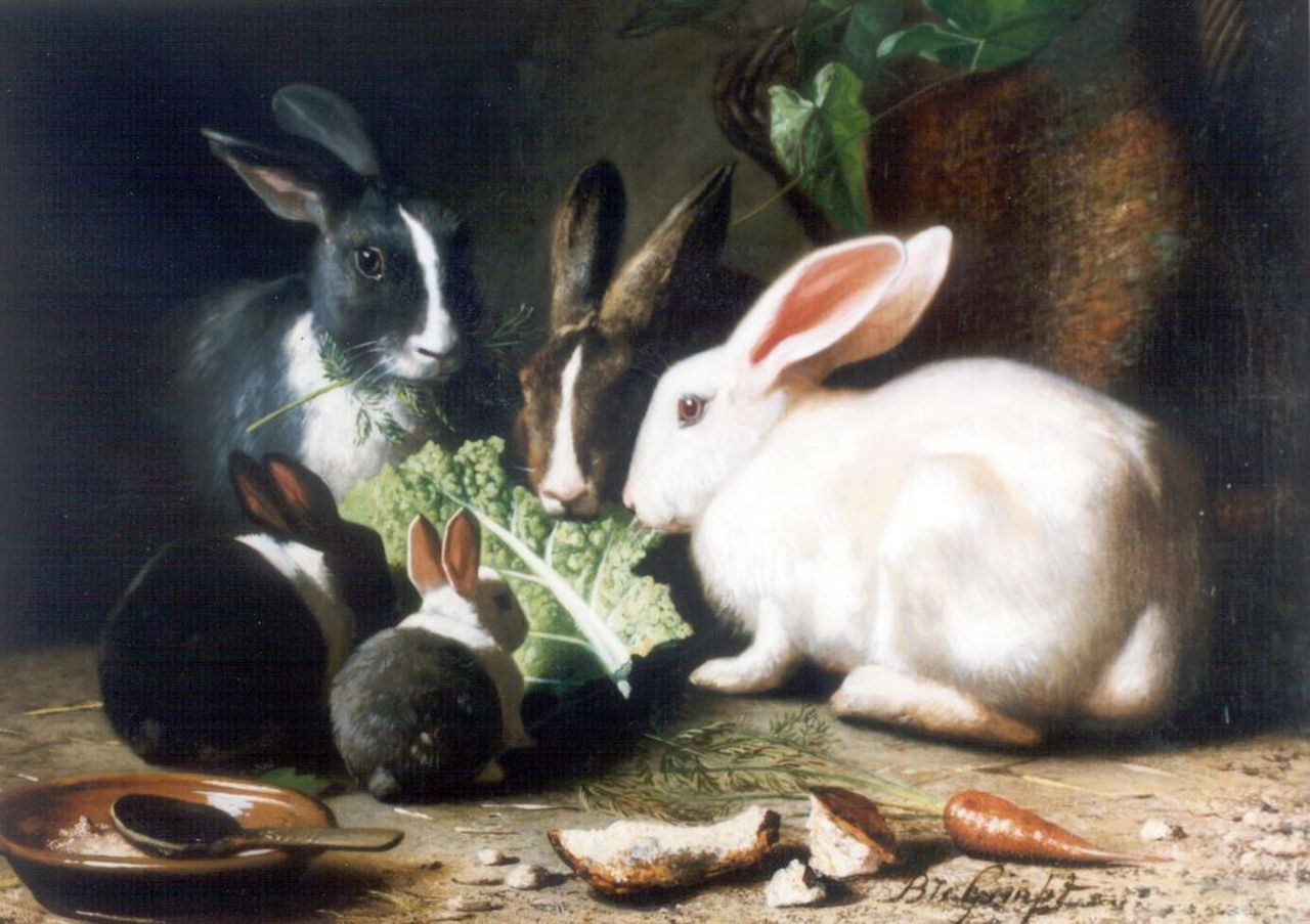 Gempt B. te | Bernard te Gempt, Rabbits, Öl auf Leinwand 54,0 x 74,5 cm, signed l.r.