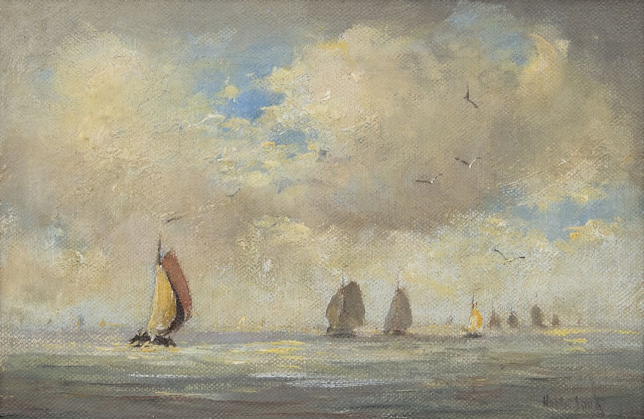 Smith H.  | Hobbe Smith, Plattbodenboote auf der Zuiderzee, Öl auf Leinwand 20,7 x 30,6 cm, Unterzeichnet r.u.