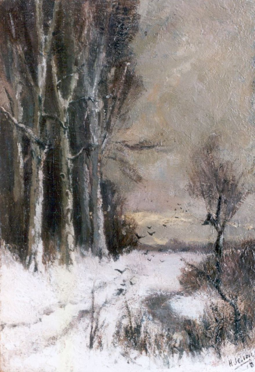 Han Jelinger | A winter landscape, Öl auf Leinwand, 27,4 x 19,2 cm, signed l.r. und dated 1918
