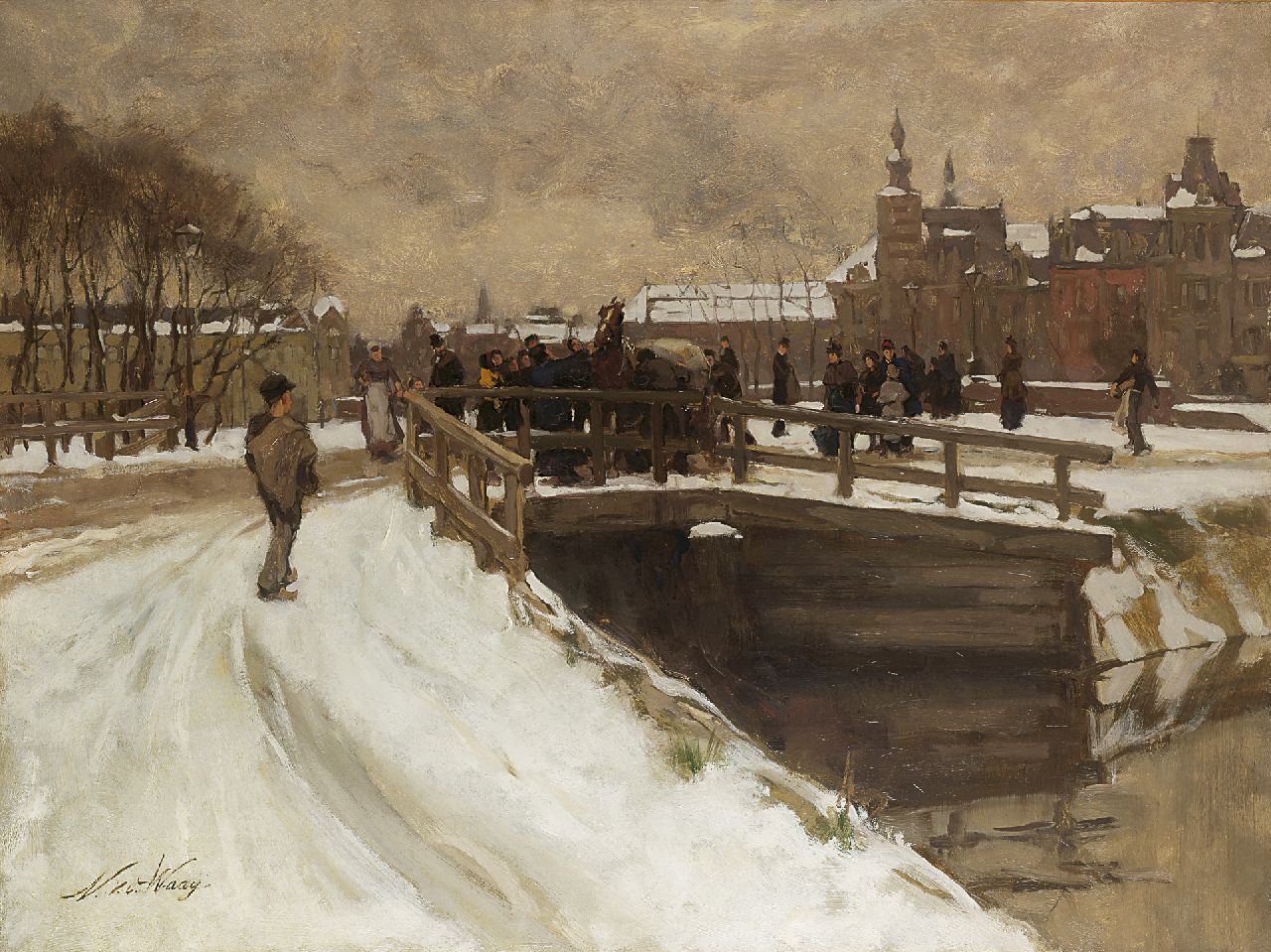 Waay N. van der | Nicolaas van der Waay, Die Amsterdamer Stadhouderskade im Schnee, Öl auf Leinwand 75,4 x 100,7 cm, Unterzeichnet l.u.